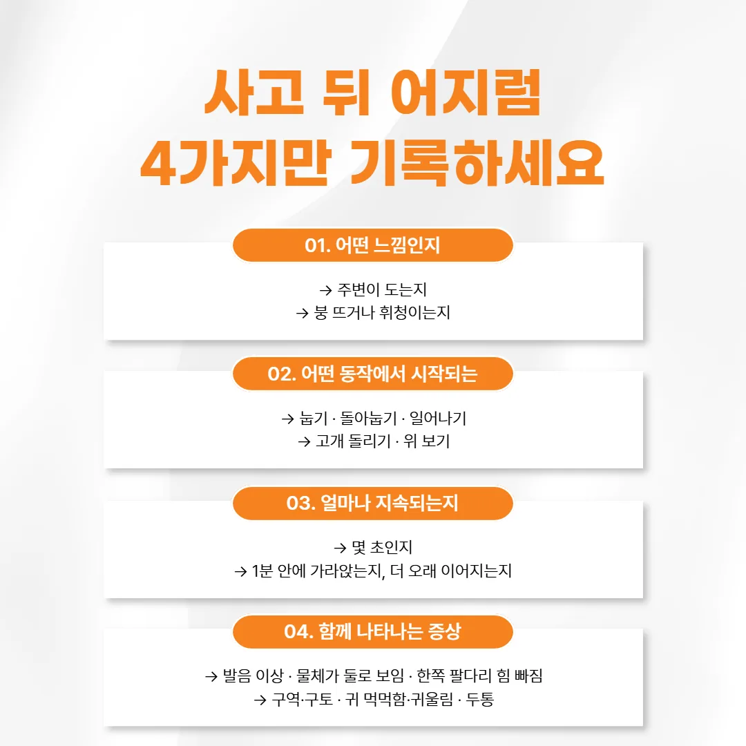 교통사고 후 어지럼 양상 세 갈래 감별 도표